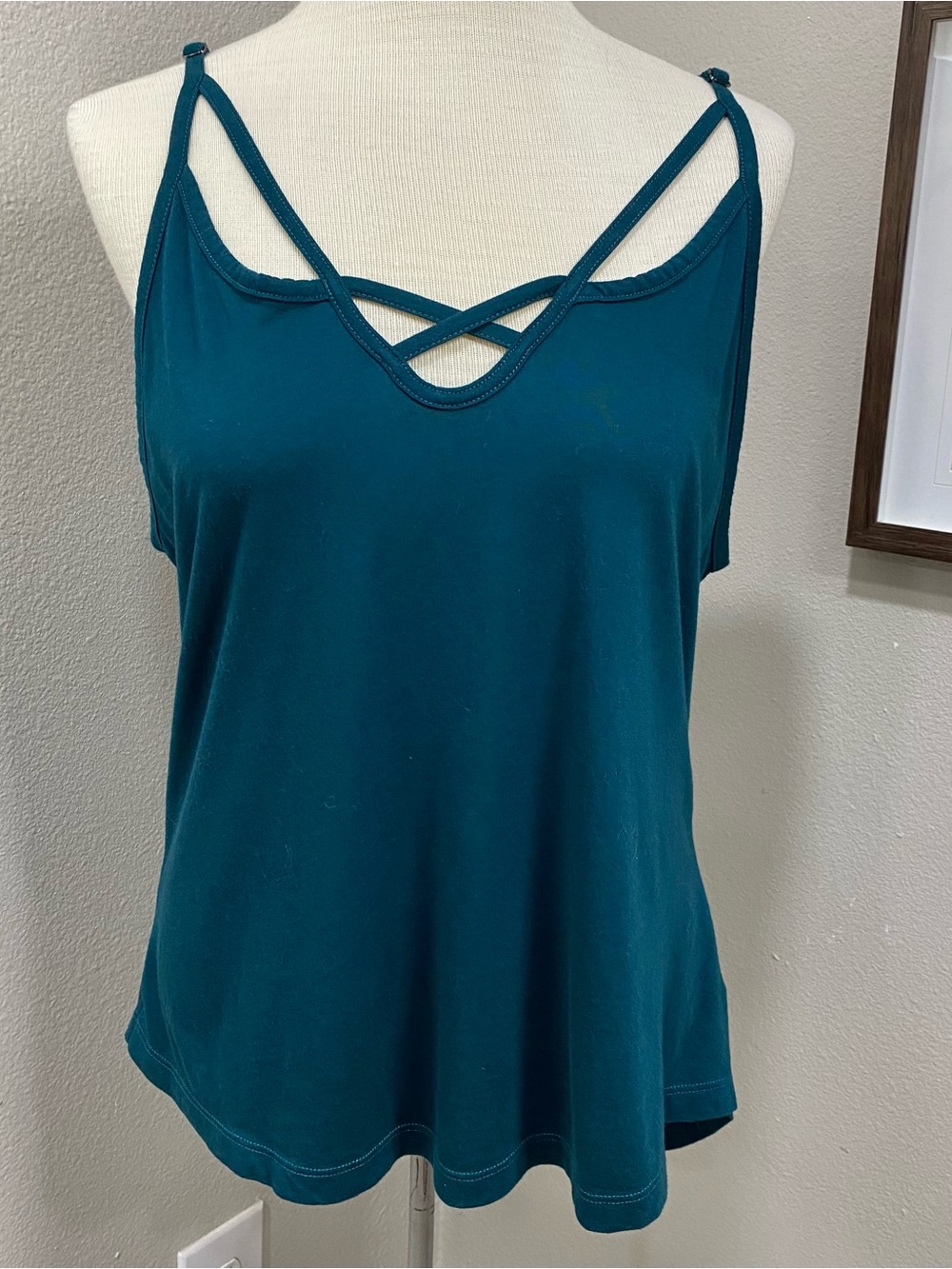 Shyanne Teal Strappy Cami Tank Top Size L Western Boho